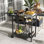 Chariot-bar d'extérieur avec plateau de table en acier inoxydable Outsunny, îlot de cuisine à roulettes, 2 niveaux et tablette d'assaisonnement