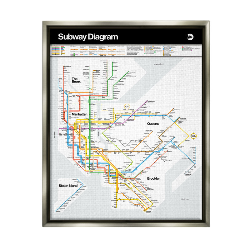 «New York City Urban Subway Schéma», lustre gris, toile encadrée, art mural par JG Studios, H 21 po x l 17 po x P 1,7 po
