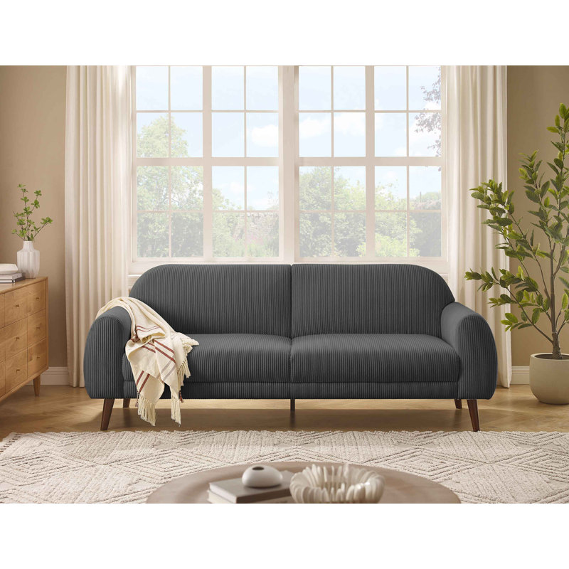 Iris 222Cm Round Arms Sofa, Grey Corduroy