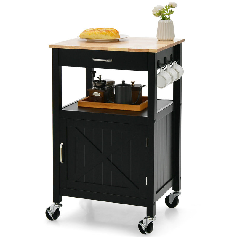 Ariahna Solid Wood Top Kitchen Cart, Black