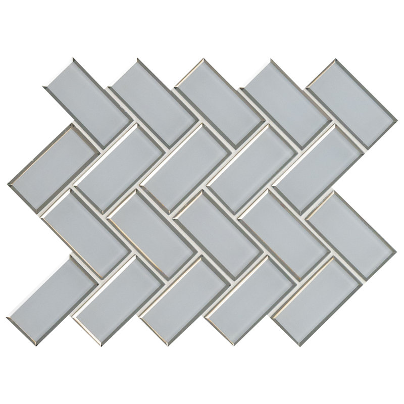 Rivella Herringbone 11 in. x 14 in. Glossy Glass Mosaic Wall Tile, Sage Edge