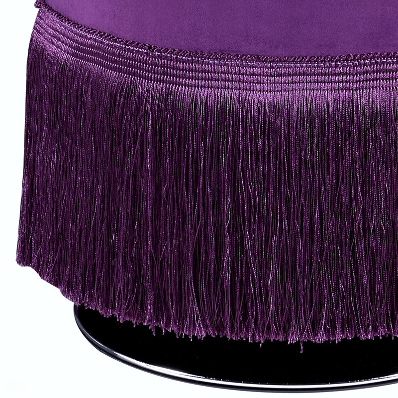 Repose-pieds rond aubergine mauve avec frange