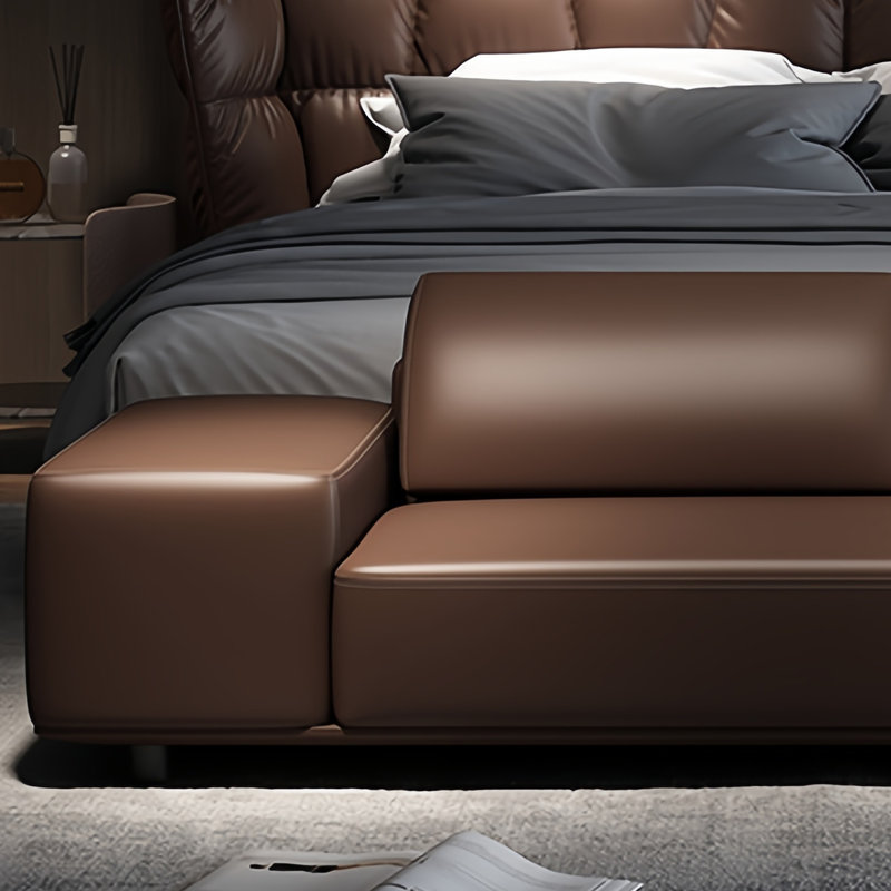 Banc rembourré en cuir, Café, H 21,65 po x l 59,05 po x P 19,68 po