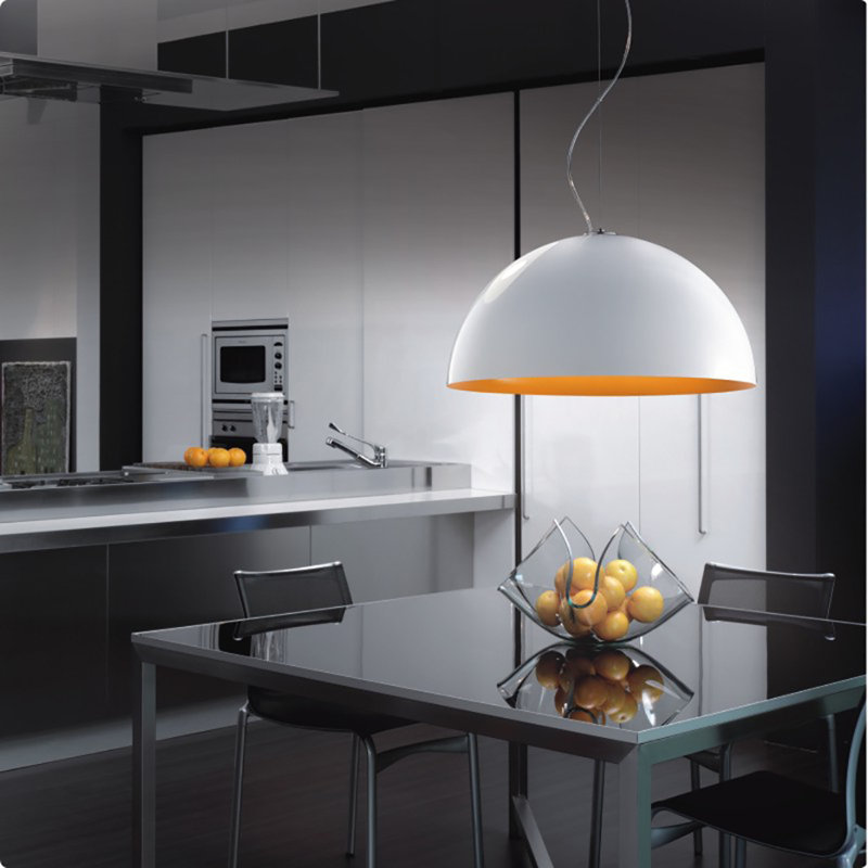 Anke 1-Light Single Dome Pendant, 13.5" Diameter/60W Incandescent, White/Orange