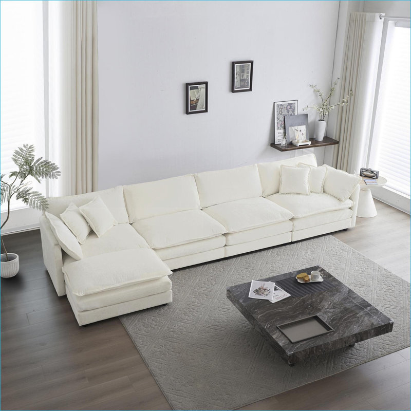 Canapé modulaire, canapé modulaire en forme de U à 5 places avec repose-pieds pour salon et cinéma maison, Blanc