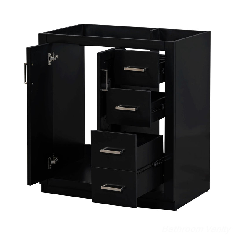 Meuble-lavabo de salle de bain, armoire de rangement avec portes à fermeture douce et 3 tiroirs, Noir
