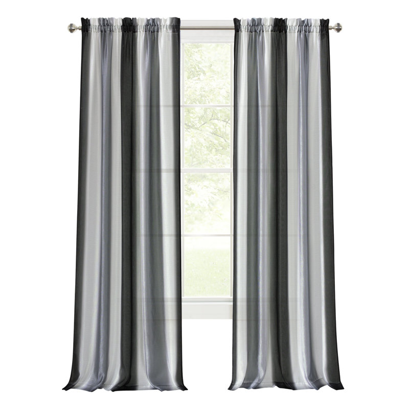 Spangler Elegant Striped Modern Semi-Sheer Rod Pocket Window Curtain Panels, 50" W x 63" L, Black