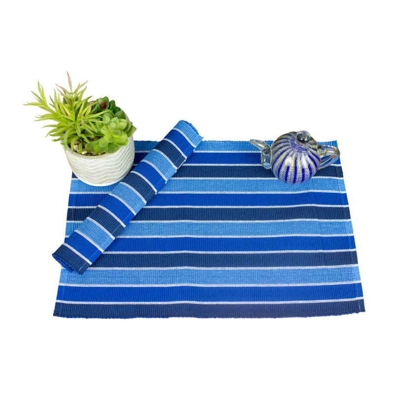 Ensemble de 6 napperons Bludabu, Bleu, À rayures