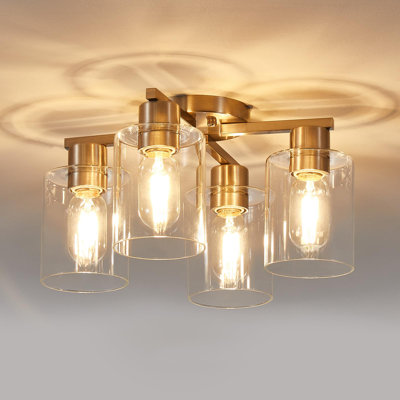 Semi Flush Mount Ceiling Light, Brushed Nickel Ceiling Light Fixture, 4 Light Kitchen Ceiling Light Fixtures, Ceiling Lights With Glass Shade For Bedroom Foyer