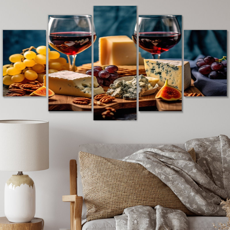 Gourmet Wine and Cheese Perfection I - Impression sur toile vin et champagne - 5 panneaux