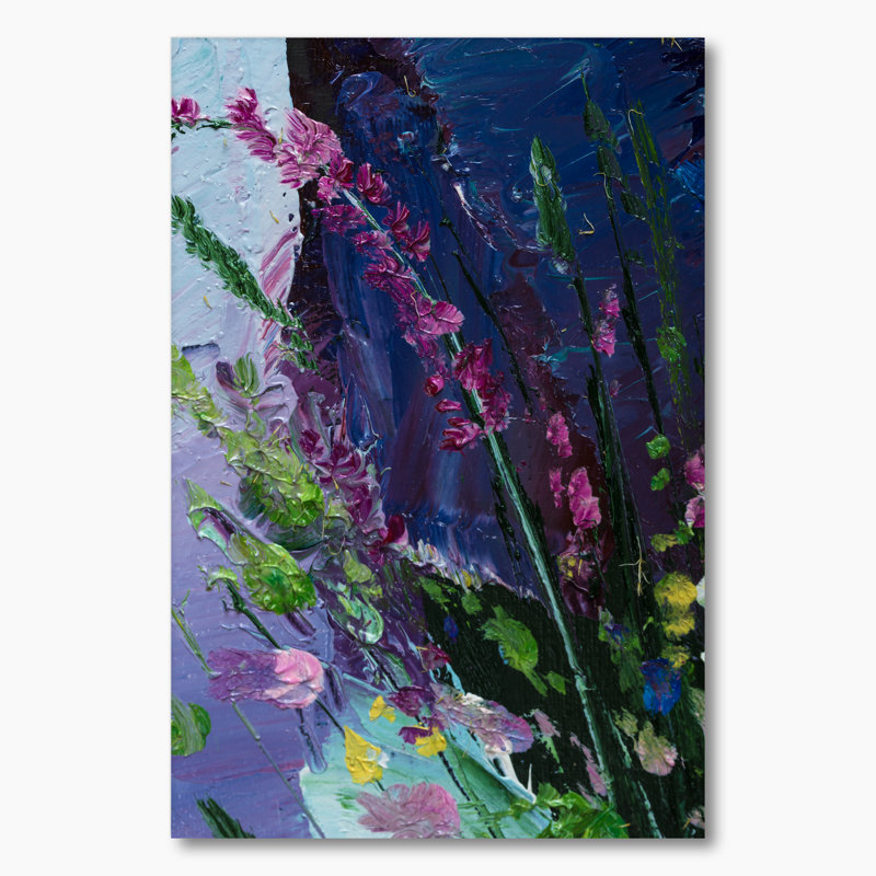 Décoration murale abstraite mauve et verte II - Toile traditionnelle, H 20 po x l 12 po x P 1 po, Toile tendue