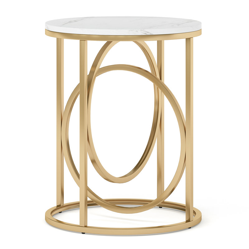 Graford Modern Round End Table, Faux Marble Sofa Side Table, Coffee Table Cocktail Table