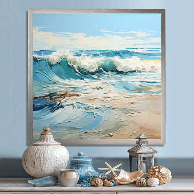 Bleu et blanc Simplicity Beach I - art mural de vagues côtières pour le salon