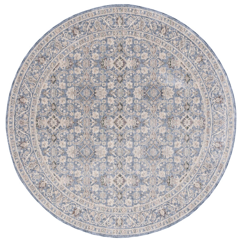 Tapis oriental ivoire / bleu Damarius, Rond 6 pi 7 po