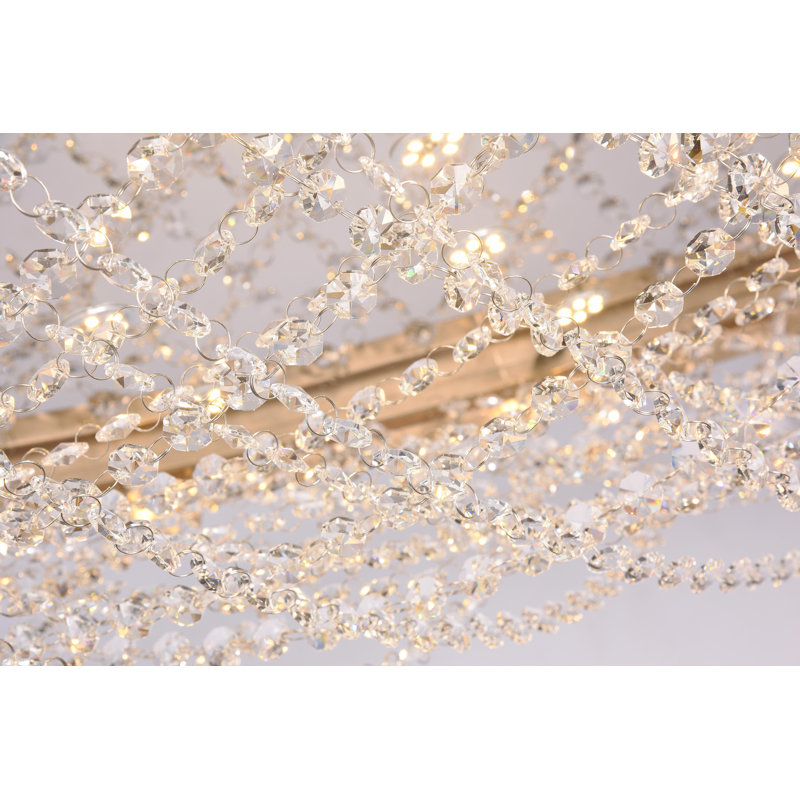 Lustre 18 lumières DEL en cuivre à intensité variable avec perles en cristal transparent, Cuivre