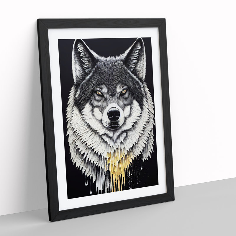 Splashed Wolf No.1 - Wall Art, Black Framed, 64cm H x 46cm W x 2cm D