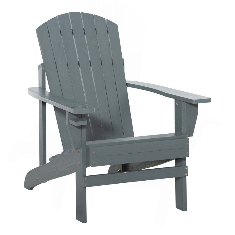Outsunny Wooden Adirondack Chair, Outdoor Patio Lawn Chair With Cup Holder, Weather Resistant Lawn Furniture, Classic Lounge For Deck, Garden, Backyard, Fire Pit