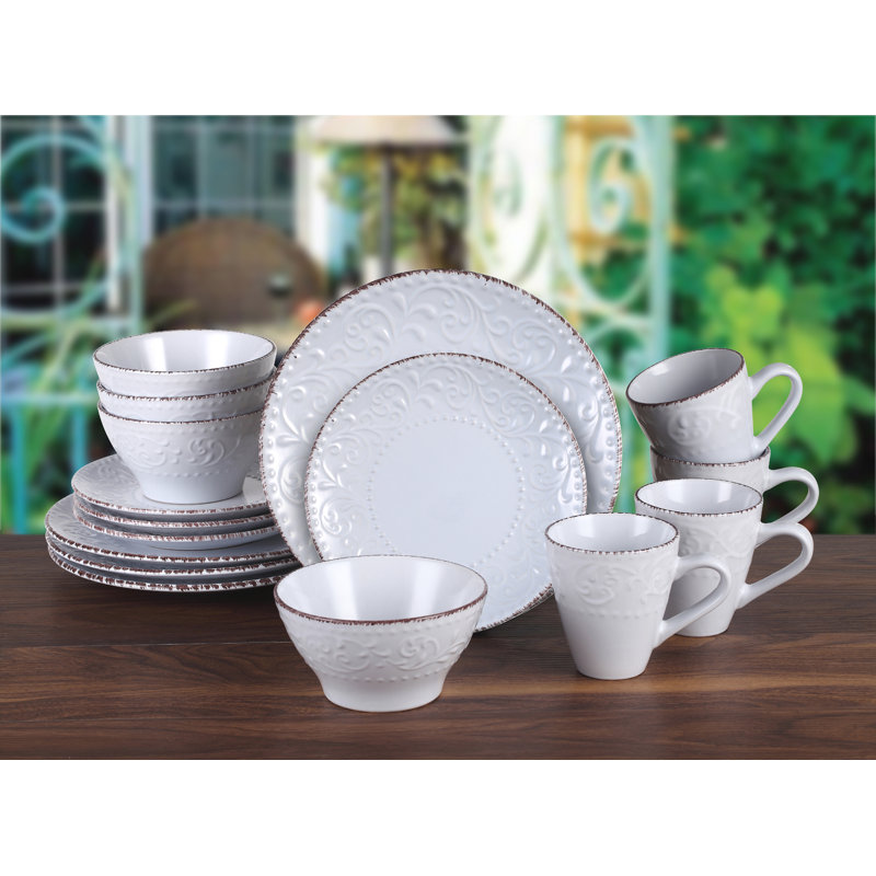 Lorren 16 Piece Stoneware Dinnerware Set - Service for 4, White