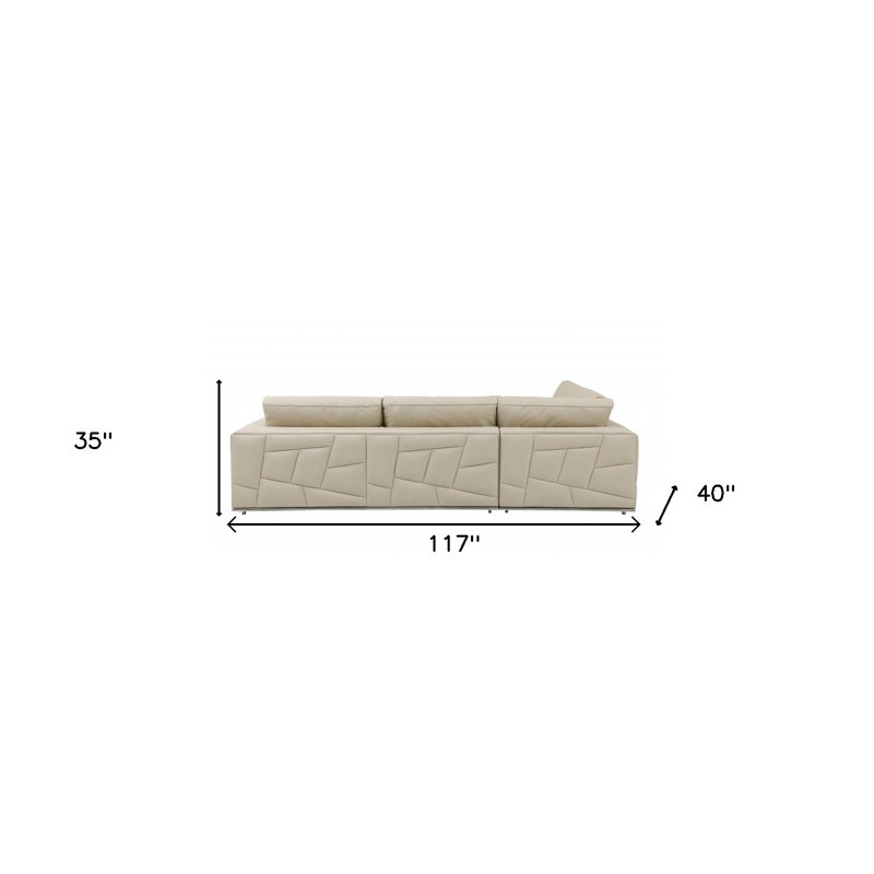 Canapé modulaire en L deux pièces inclinable en cuir italien, Cuir véritable beige, Accoudoir à gauche (vu de face)