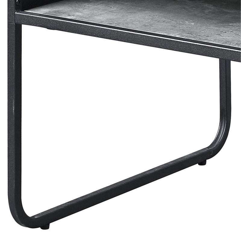 Table basse rectangulaire en béton gris et noir avec rangement en métal stable pour le salon