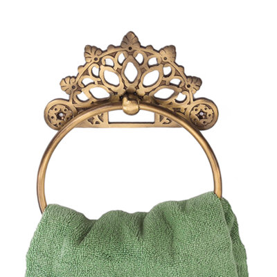 Anneau à serviettes Victorian | Laiton massif | Antique 6 pouces | Crochet pour essuie-mains | Porte-serviettes rond pour salle de bain, toilette, accessoires de cuisine fait à la main | Fixation murale | Porte-serviettes