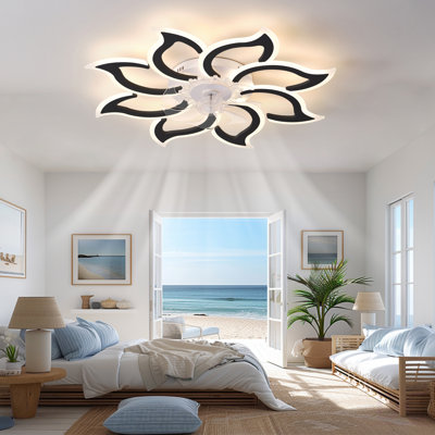 37In Black Ceiling Fan With Lights, Remote Control 3 Color Temperatures,6 Gear Wind Speed Fan Light