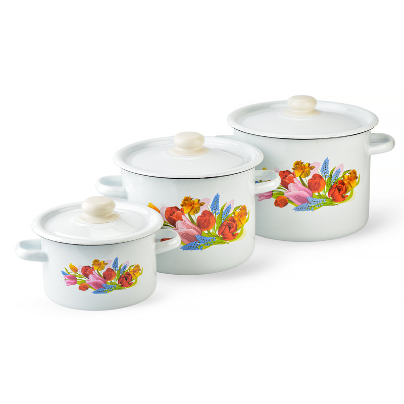 Spring Bouquet Enamelware Steel Pot with Lid