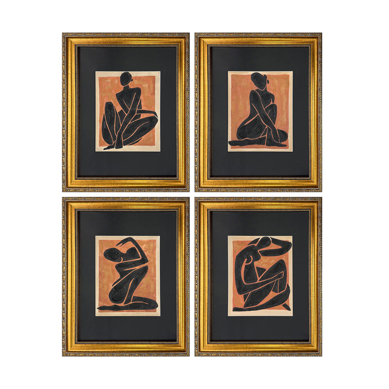 Poses 4-Piece Modern Abstract Figure Framed Prints