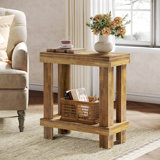 2-Tier Brown End Side Table Lower Storage Shelf /Record Player Stand /Tall Nightstand