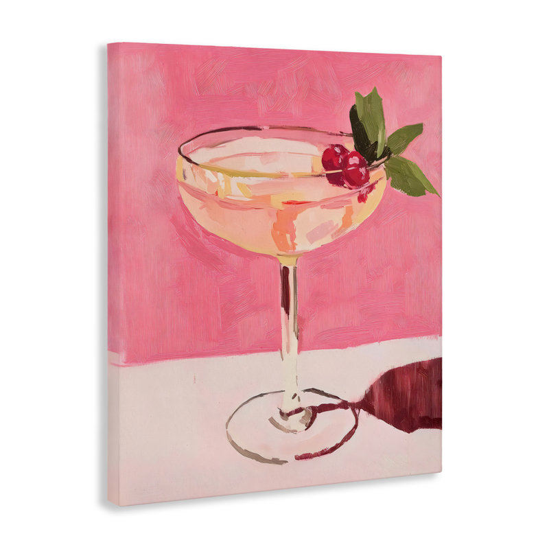 Toile rose cocktail et cerises, design par Riley B, H 20 po x l 16 po