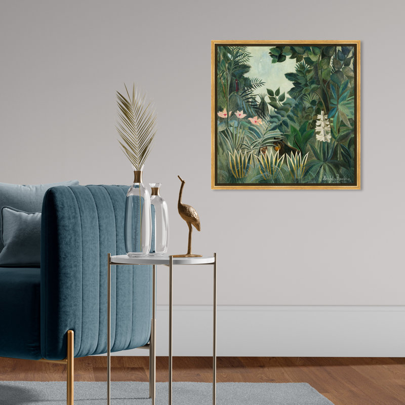 La jungle équatoriale par Rousseau - Peinture sur toile, H 20 po x l 20 po, Cadre doré