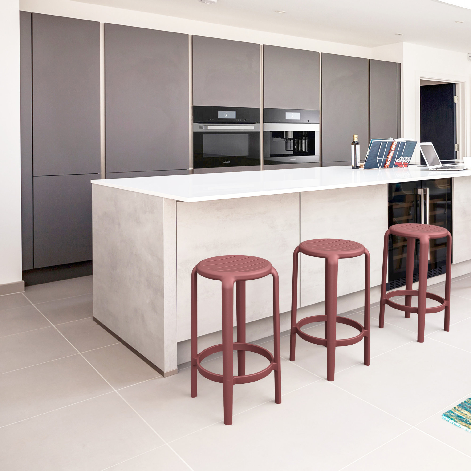 Awan Backless Outdoor Bar Stool, 	Marsala, 25.75"