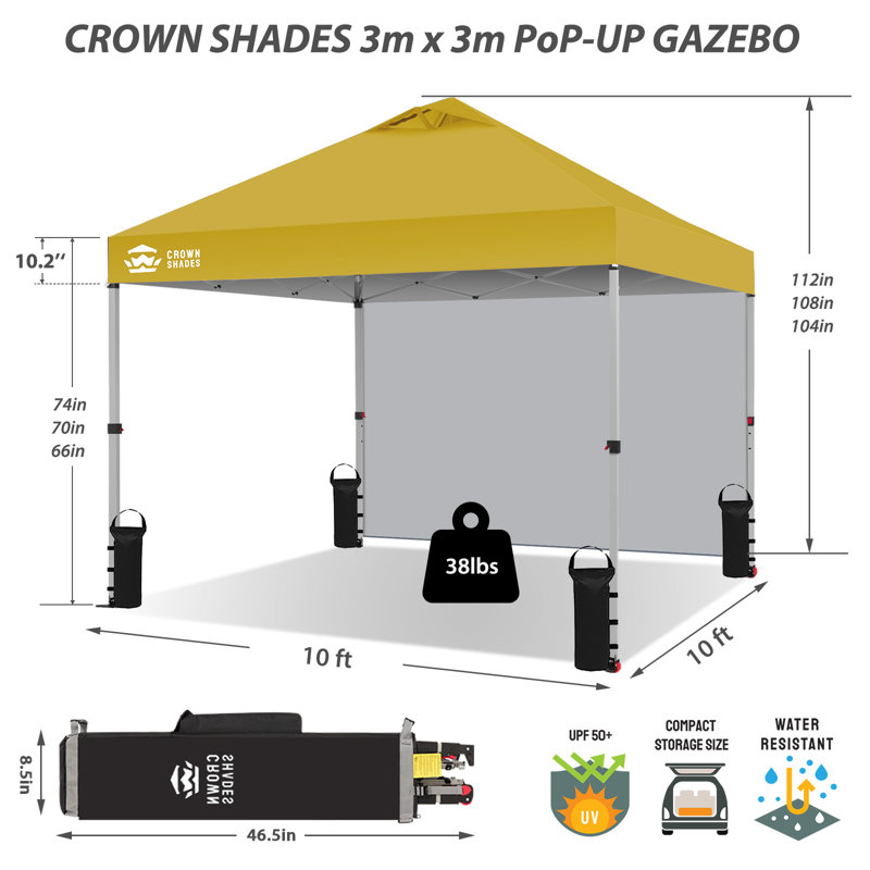 10 Ft. W x 10 Ft. D Steel Pop-Up Canopy Beach Tent with 1 Side Wall, Yellow