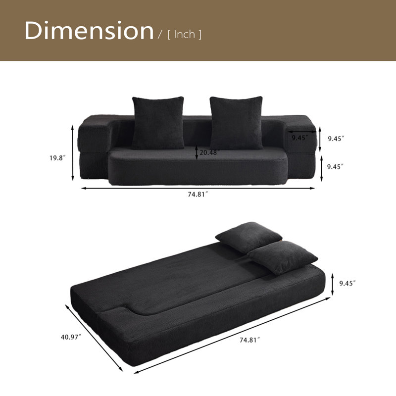 Canapé-lit modulaire transformable en mousse de soutien, chaise longue en chenille compacte pour petits espaces