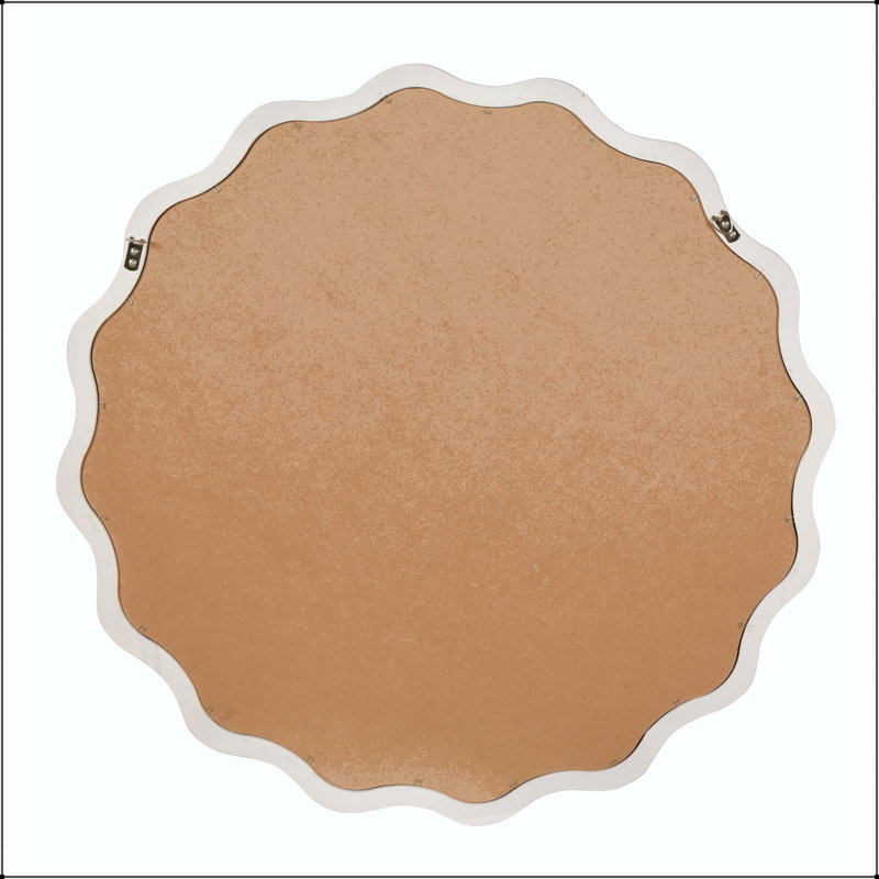 Wavy Round Solid Wood Mirror in White Finish (30 inch)