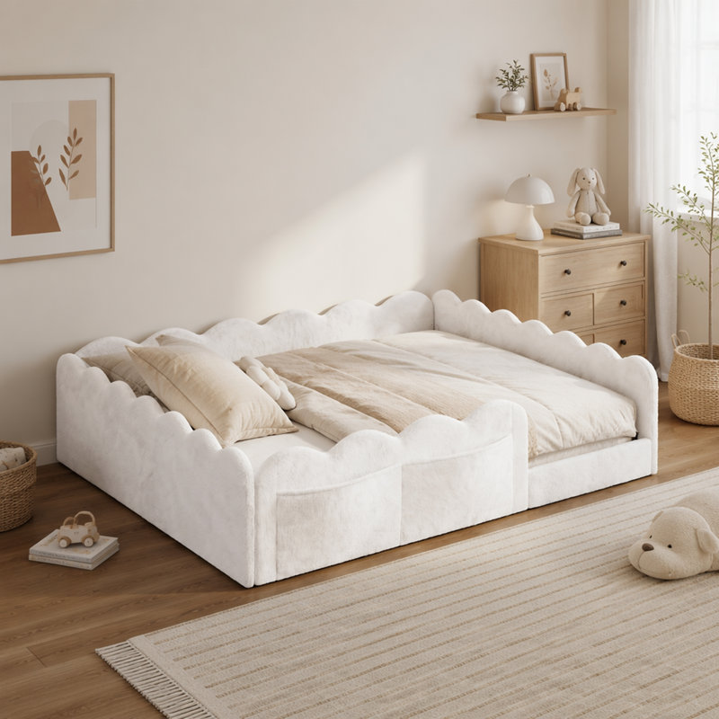 Lit double tapissier sur pied, White, Double