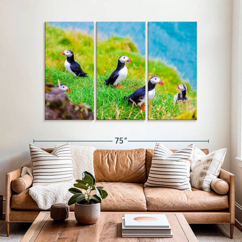 Brampt Puffins On Grass, 42" H x 65" W