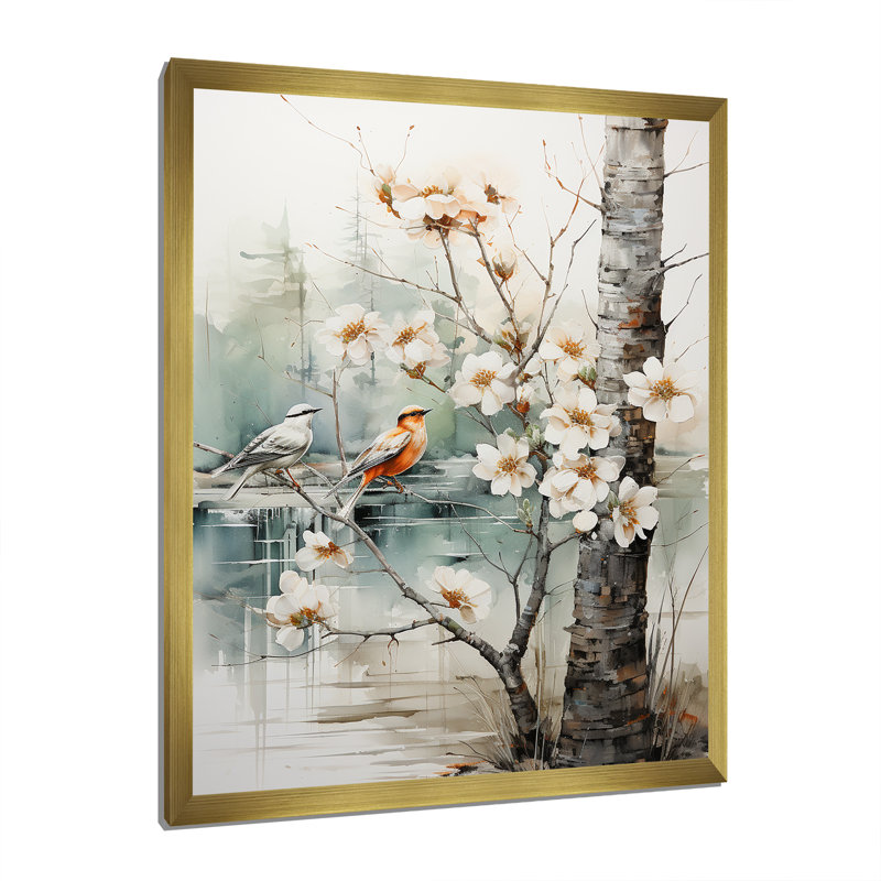 «Lusilla White and Grey Brich Woods Collage I», reproduction sur toile, Encadrement doré, H 32 po x l 24 po x P 1 po