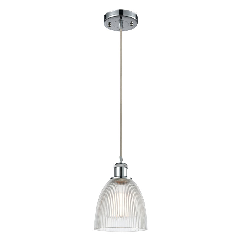 Luminaire suspendu en forme de cloche à 1 lumière Whipple, Chrome poli, Ampoule DEL 6 watts Vinage, Transparent