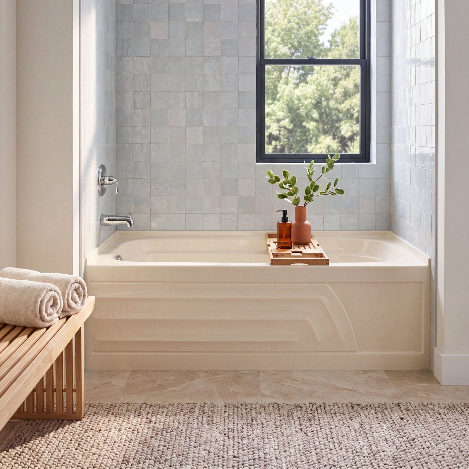 Colony 60" Alcove Soaking Bathtub, Linen, Right