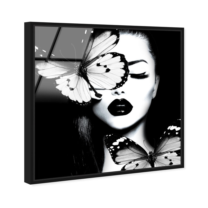 Oliver Gal Dutchess of The Butterflies II Fashion - Framed Acrylic Glass Wall Art, 24" H x 24" W, Black