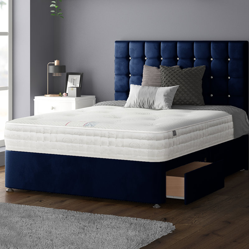 Galarza Divan Bed Base, Small Double (4'), Royal Blue, 4 Drawers