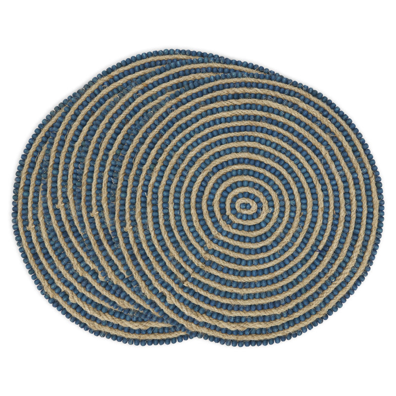 Blue and Beige Beaded Circular Placemats Set of 4