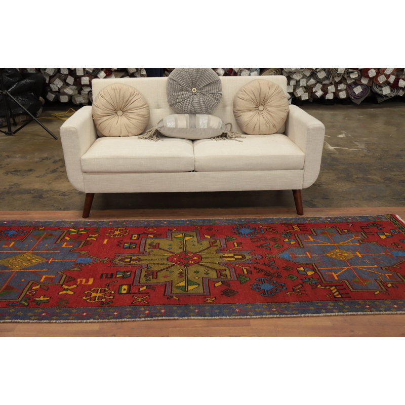 Tapis de couloir géométrique en laine traditionnel 4 x 9