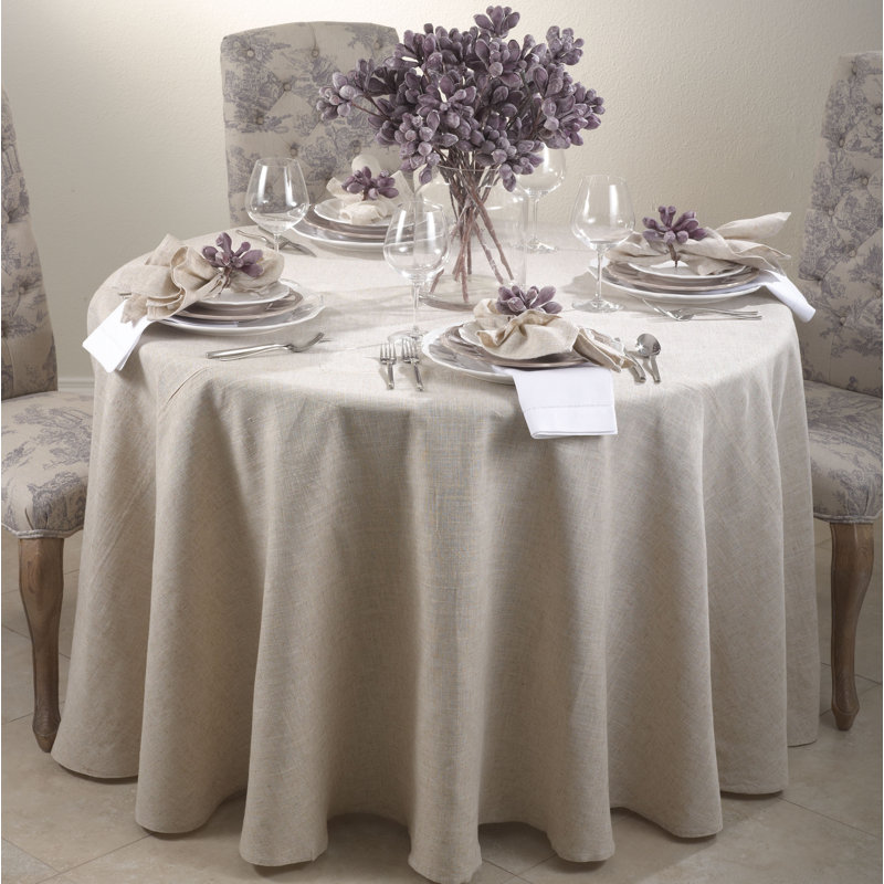 Polyester and Linen Machine Washable Tablecloth, 90" W Round