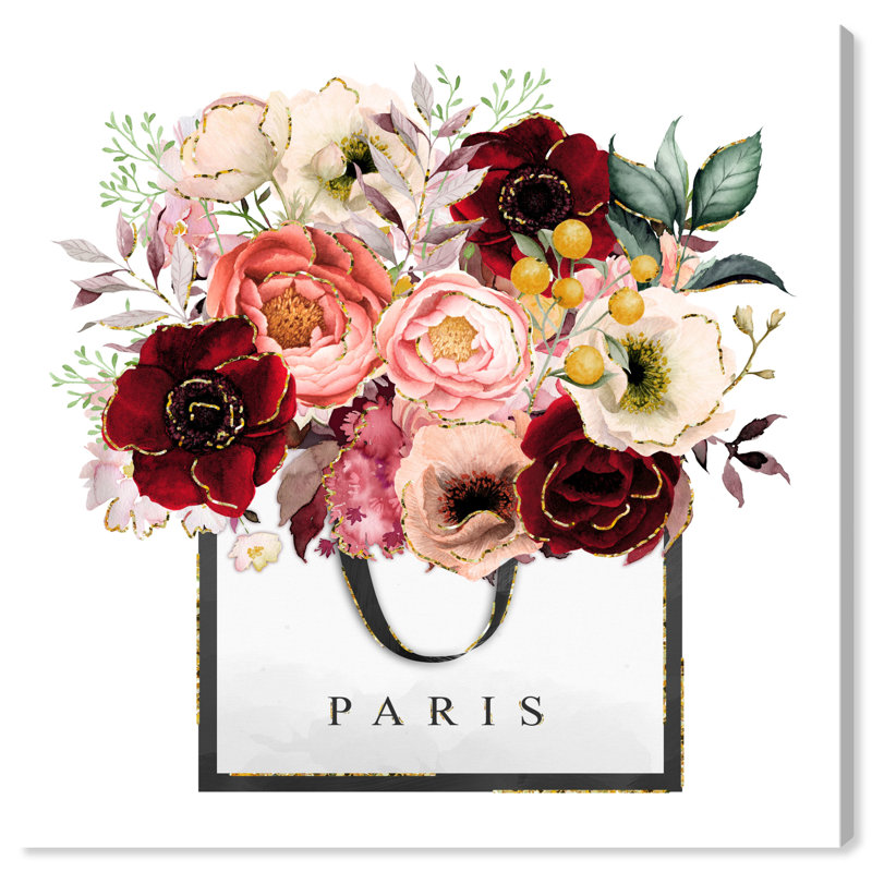" Paris Flower Bag Red ", 12" H x 12" W x 0.8" D