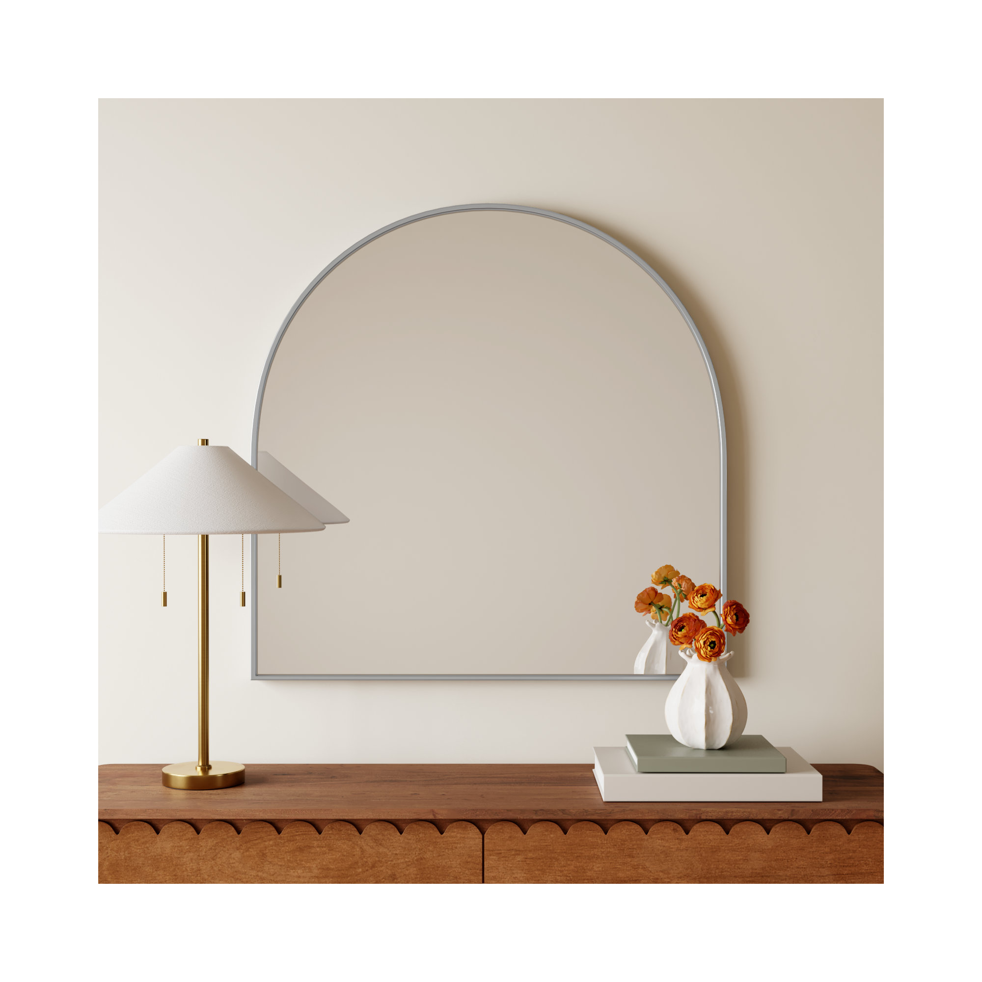 Sabine Metal Arch Wall Mirror, Silver, 36" x 36"