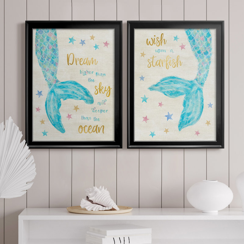 «Mermaid Dream», ensemble de 2 encadrements d'art textuel sur toile, H 18,5 po x l 49 po x P 1,5 po, Noir