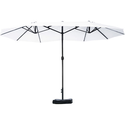 Beige Patio Umbrella 15' - Steel Rectangular Double Sided Market For Outdoor Sun Blocking, Stable Canopy, Easy Assembly Garden Screening, Pole, Poolside