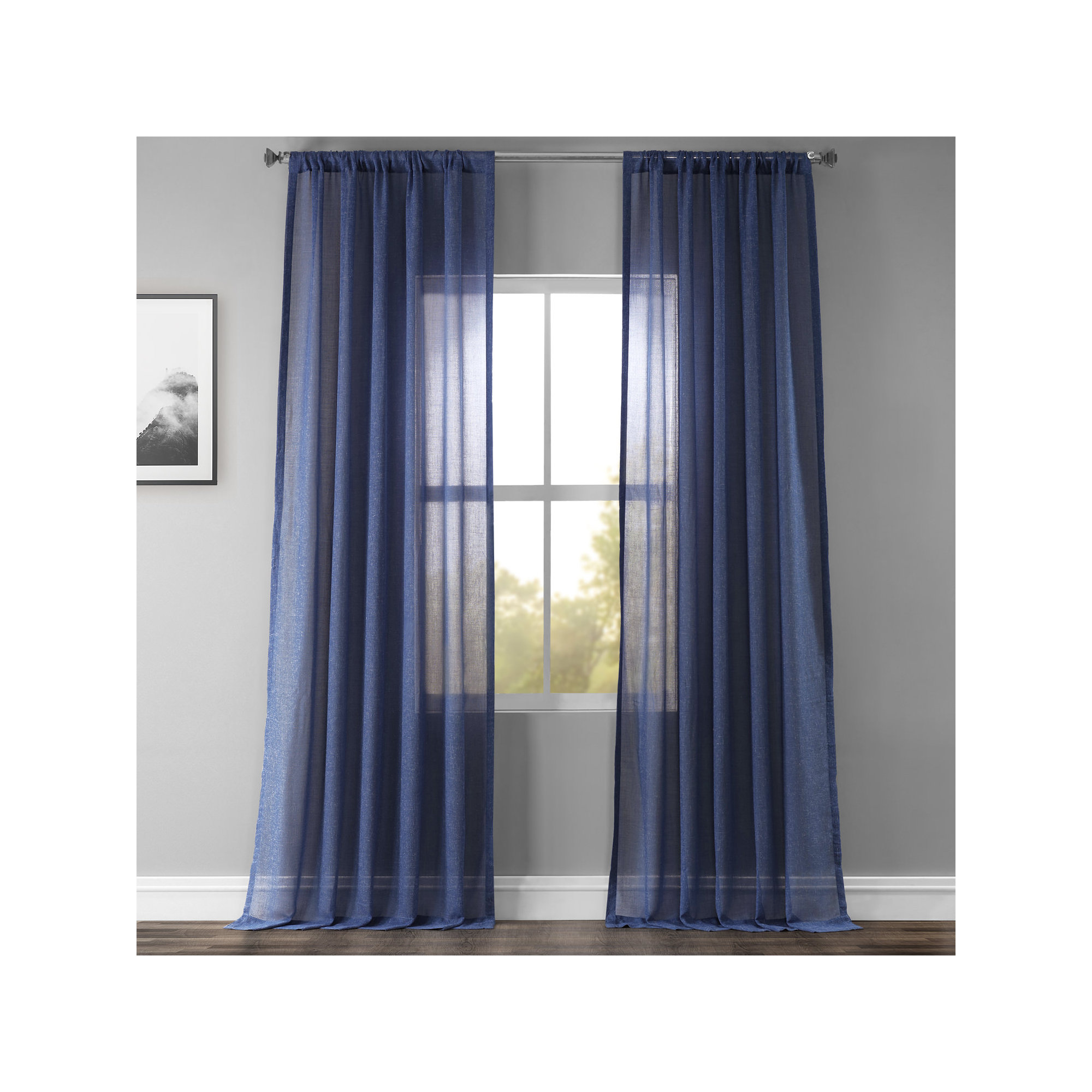 Larsa Sheer Linen Blend Curtain, 50" W x 120" L, Blue Lapis